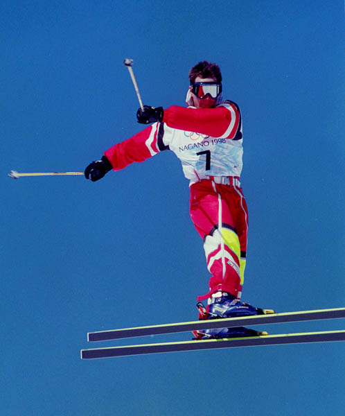 Canada's Jean-Luc Brassard competes in the Freestyle ski event at the 1998 Nagano Olympic Games. (CP Photo/ COA)