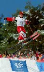 Canada's Tami Bradley, of Vancouver, sprays snow during Olympic moguls training at Deer Valley, Utah, Tuesday Feb. 5, 2002. (CP PHOTO/HO-COA-Mike Ridewood)
