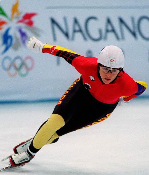 Canada's Isabelle Charest competes in the Speed skating-short track event at the 1998 Nagano Olympic Games. (CP Photo/ COA)