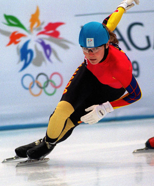 Canada's Christine Boudrias skates the short track at the 1998 Nagano Winter Olympics. (CP PHOTO/COA)