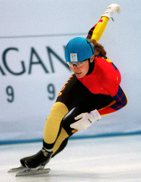 Canada's Christine Bourias skating the short track at the 1998 Nagano Winter Olympics. (CP PHOTO/COA)