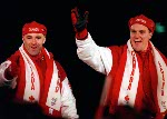 Canada's Dave MacEachern and Pierre Lueders wave to a crowd of on lookers at the 1998 Nagano Winter Olympics. (CP PHOTO/COA)