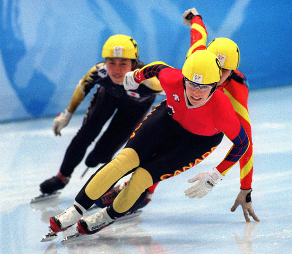 Canada's Annie Perreault in action against her opponents at the 1998 Nagano winter Olympic Games. (CP Photo/ COA)