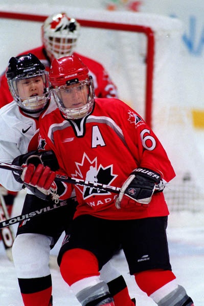 Canada's Therese Brisson in acting against her opponent at the 1998 Nagano Winter Olympics. (CP PHOTO/COA)