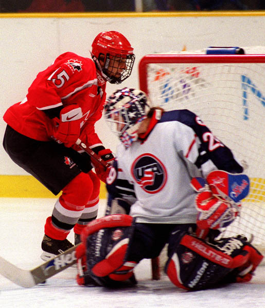 Canada's Danielle Goyette in action against her opponent at the 1998 Nagano Winter Olympics. (CP PHOTO/COA)