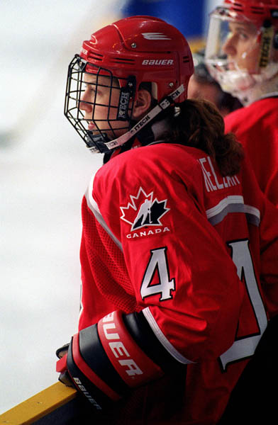 Canada's Becky Kellar watches her team mates battle their opponents at the 1998 Nagano Winter Olympics. (CP PHOTO/COA)