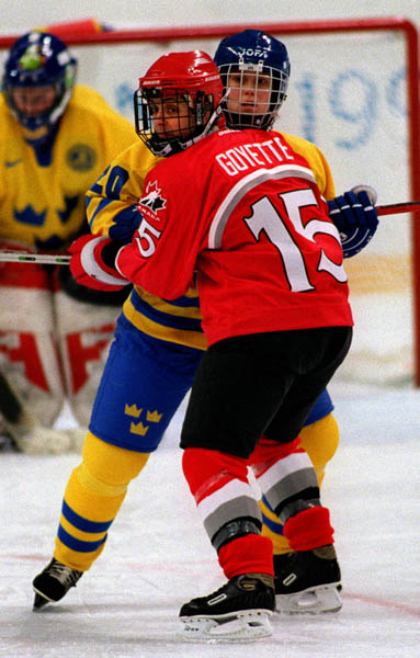 Canada's Danielle Goyette in action against her opponent at the 1998 Nagano Winter Olympics. (CP PHOTO/COA)