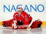 Canada's Manon Rheaume goaltending at the 1998 Nagano Winter Olympics. (CP PHOTO/COA)