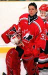 Canada's Manon Rheaume goaltending at the 1998 Nagano Winter Olympics. (CP PHOTO/COA)