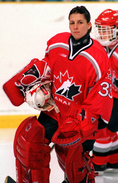 Canada's Manon Rheaume playing hockey at the 1998 Nagano Winter Olympics. (CP PHOTO/COA)