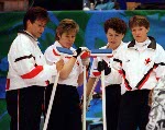 Canada's Judy Diduck takes a break from play at the 1998 Nagano Winter Olympics. (CP PHOTO/COA)