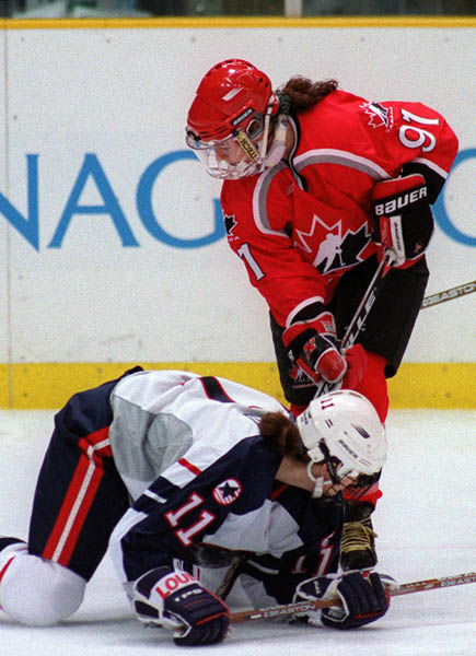 Canada's Geraldine Heaney in action against her opponent at the 1998 Nagano Winter Olympics. (CP PHOTO/COA)