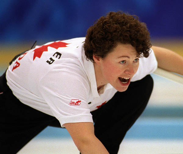 Canada's Joan McCusker shouts directions at her team-mates during a curling match at the 1998 Nagano Winter Olympics. (CP PHOTO/COA)