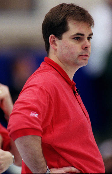 Canada's Richard Hart takes a break from play during a curling match at the 1998 Nagano Winter Olympics. (CP PHOTO/COA)