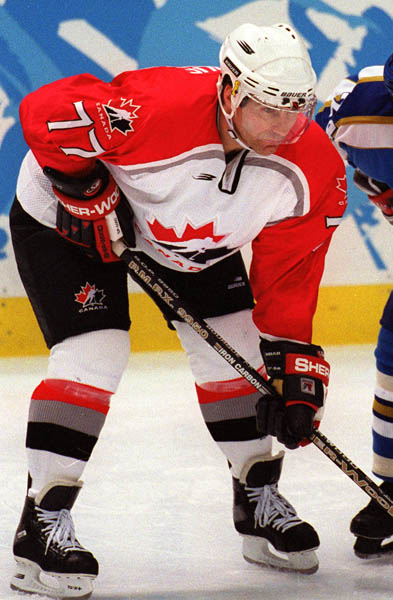 Canada's Ray Bourque playing hockey at the 1998 Nagano Winter Olympics. (CP PHOTO/COA)