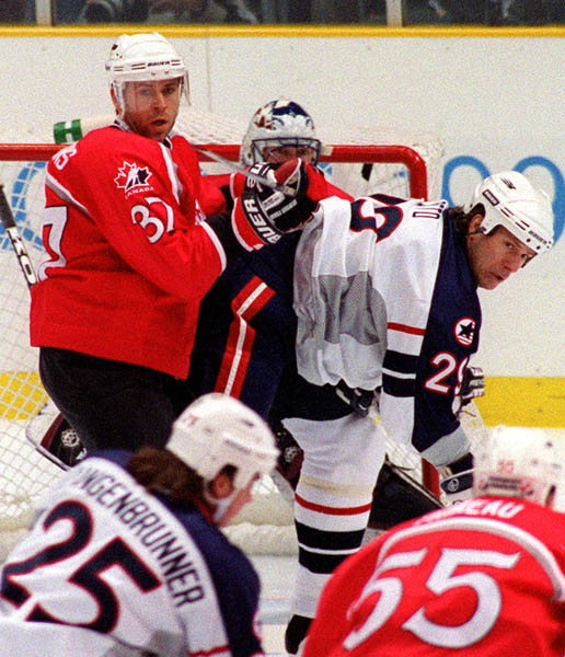 Canada's Eric Desjardins in action against his opponent at the 1998 Nagano Winter Olympics. (CP PHOTO/COA)