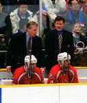 Canada's Wayne Gretzky (L) and Eric Lindros playing hockey at the 1998 Nagano Winter Olympics. (CP PHOTO/COA)