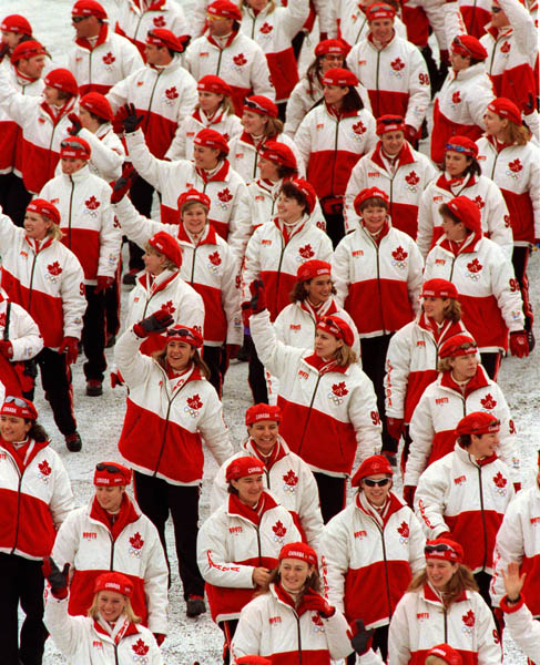The Canadian team participates in the opening ceremony at the 1998 Nagano Olympic Games. (CP Photo/ COA)