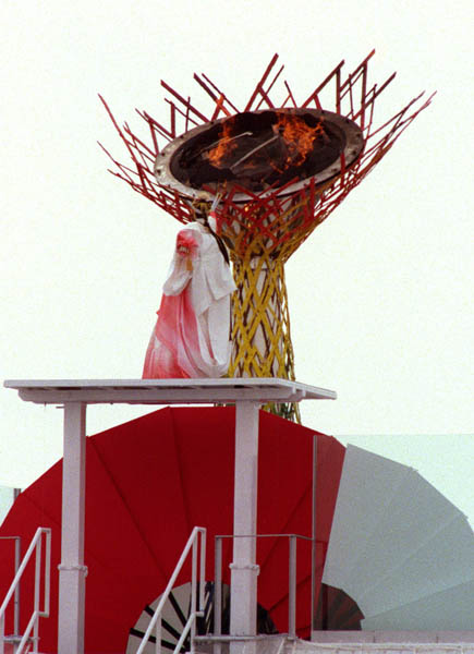 The lighting of the Olympic Flame at the 1998 Nagano Winter Olympics. (CP PHOTO/COA)