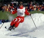 Canada's Bronwen Thomas competes in the women's freestyle ski moguls event at the 1994 Lillehammer Winter Olympics. (CP Photo/COA/ F. Scott Grant)