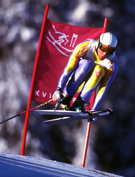 Canada's Edi Podivinski competing in the downhill skiing event at the 1994 Lillehammer Winter Olympics. (CP PHOTO/ COA)