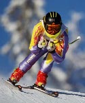 Canada's Ralf Socher skiing in the downhill event at the 1994 Lillehammer Winter Olympics. (CP PHOTO/ COA)
