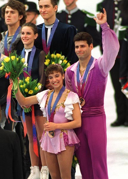 Canada's Isabelle Brasseur and Lloyd Eisler after winning the bronze medal in the pairs figure skating event at the 1994 Lillehammer Winter Olympics. (CP PHOTO/ COA)