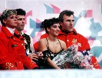 Canada's Jean-Luc Brassard and Isabelle Brasseur watch competition at the 1994 Winter Olympics in Lillehammer. (CP Photo/COA)