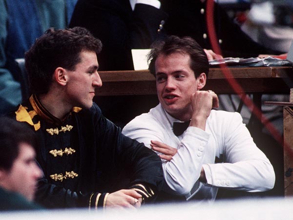 Canada's Kurt Browning and Elvis Stojko during a break from competition at the 1994 Lillehammer Winter Olympics. (CP PHOTO/ COA)