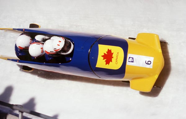 Canada's Chris Lori heads up the four men bobsleigh team at the 1994 Lillehammer Winter Olympics. (CP PHOTO/ COA)