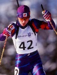 Canada's Lise Meloche competing in the biathlon event at the 1994 Lillehammer Winter Olympics. (CP PHOTO/ COA)
