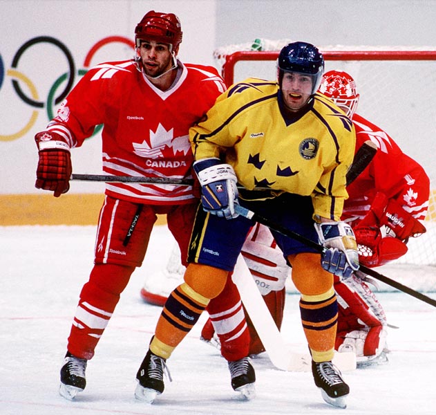 Canada's Mark Astley in action during the gold medal game which Sweden won 3-2 in a shoot out at the 1994 Lillehammer Winter Olympics. (CP PHOTO/ COA)