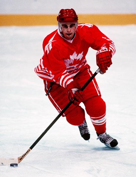 Canada's Ken Lovsin in action during the gold medal game which Sweden won 3-2 in a shoot out at the 1994 Lillehammer Winter Olympics. (CP PHOTO/ COA)