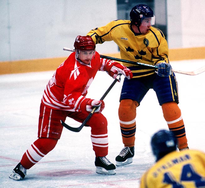 Canada's Greg Parks in action during the gold medal game which Sweden won 3-2 in a shoot out at the 1994 Lillehammer Winter Olympics. (CP PHOTO/ COA)