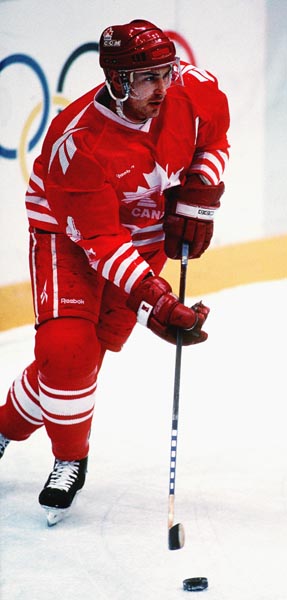 Canada's Derek Mayer in action during the gold medal game which Sweden won 3-2 in a shoot out at the 1994 Lillehammer Winter Olympics. (CP PHOTO/ COA)