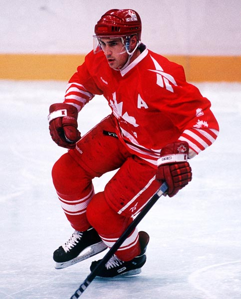 Canada's Derek Mayer in action during the gold medal game which Sweden won 3-2 in a shoot out at the 1994 Lillehammer Winter Olympics. (CP PHOTO/ COA)