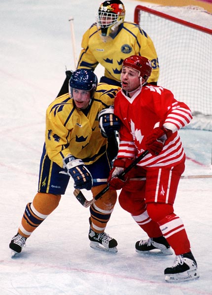 Canada's Wally Schrieber in action during the gold medal game which Sweden won 3-2 in a shoot out at the 1994 Lillehammer Winter Olympics. (CP PHOTO/ COA)
