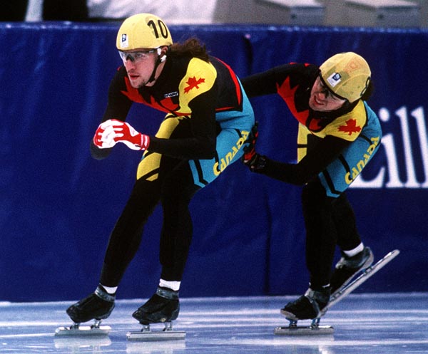 Canada's Marc Gagnon (left) and Frederic Blackburn compete in the speed skating event at the 1994 Lillehammer Winter Olympics. (CP PHOTO/ COA)