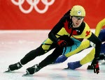 Canada's Frederic Blackburn (left) competes in the short track speed skating event at the 1992 Albertville Olympic winter Games. (CP PHOTO/COA/Ted Grant)