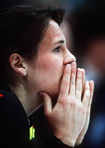 Canada's Isabelle Charest watches the speed skating event at the 1994 Lillehammer Winter Olympics. (CP PHOTO/ COA)