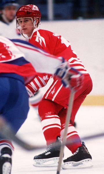 Canada's Paul Kariya in action against Slovakia at the 1994 Lillehammer Winter Olympics. (CP PHOTO/COA)