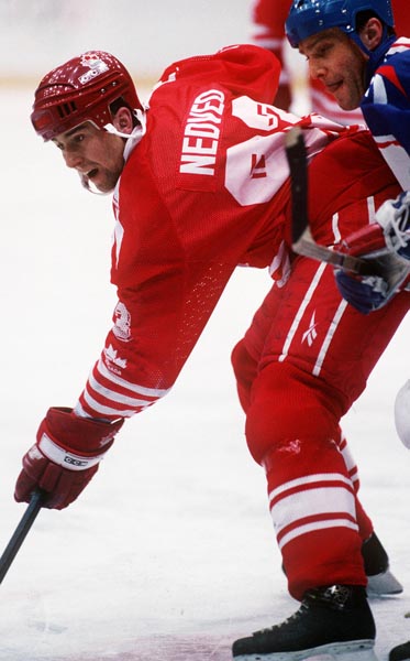 Canada's Peter Nedved in action against Slovakia at the 1994 Lillehammer Winter Olympics. (CP PHOTO/ COA)