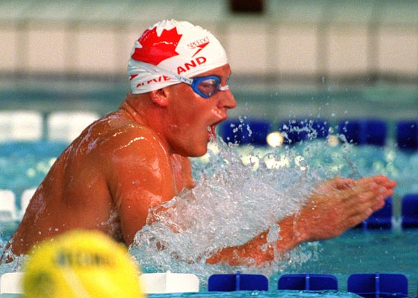 Canada's Jon Cleveland competing in the men's breast stroke event at the 1996 Atlanta Summer Olympic Games. (CP PHOTO/COA/Mike Ridewood)