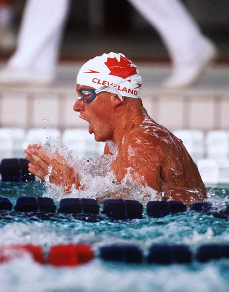 Canada's Jon Cleveland competing in the men's breast stroke event at the 1996 Atlanta Summer Olympic Games. (CP PHOTO/COA/Claus Andersen)