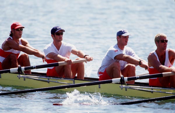 Canada's (from left) Henry Hering, Mark Platt, Darren Barber and Andy Crosby competing in the men's 8+ event at the 1996 Atlanta Summer Olympic Games. (CP PHOTO/COA/Claus Anderson)