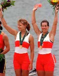 Canada's women's 4x rowing team from left, Kathleen Heddle, Diane O'Grady, Marnie McBean and Laryssa Biesenthal, competes at the 1996 Olympic games in Atlanta. (CP PHOTO/ COA/ Claus Andersen)