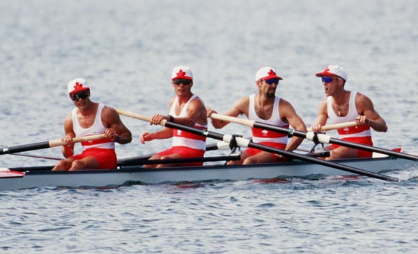 Canada's (from left) Brian Peaker, Gavin Hassett, Dave Boyes and Jeff Lay competing in the men's 4x rowing event at the 1996 Atlanta Summer Olympic Games. (CP PHOTO/COA/Claus Andersen)