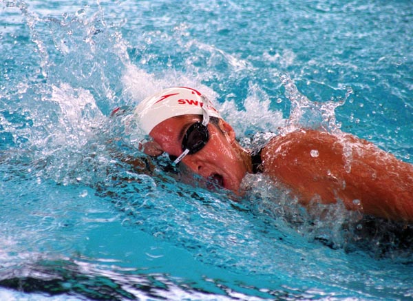 Canada's Nancy Sweetnam competing in the swimming portion at the 1996 Atlanta Summer Olympic Games. (CP PHOTO/COA/Mike Ridewood)