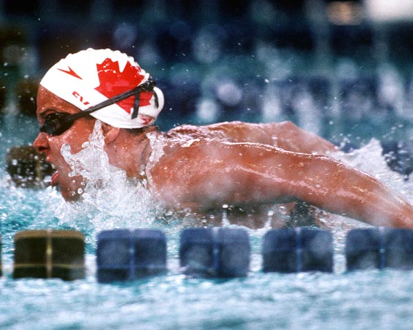 Canada's Sarah Evanetz competing in the swimming event at the 1996 Atlanta Summer Olympic Games. (CP PHOTO/COA/Claus Andersen)