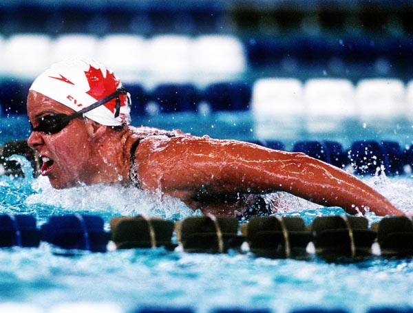 Canada's Sarah Evanetz competing in the swimming event at the 1996 Atlanta Summer Olympic Games. (CP PHOTO/COA/Claus Andersen)